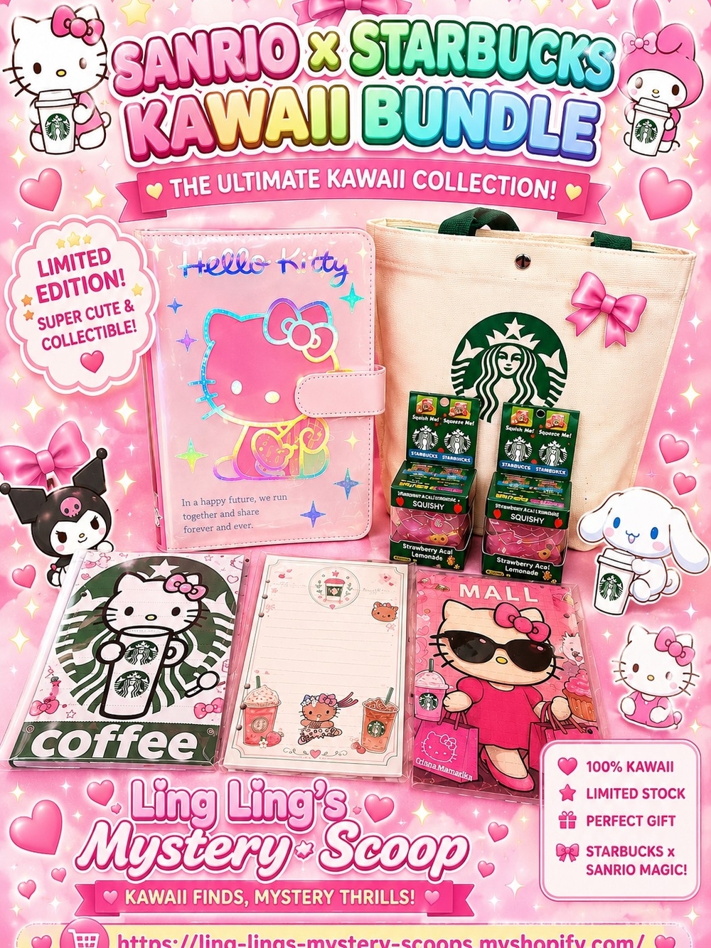 Starbucks x Sanrio Pink Hello Kitty Kawaii Bundle - Pink & Cream